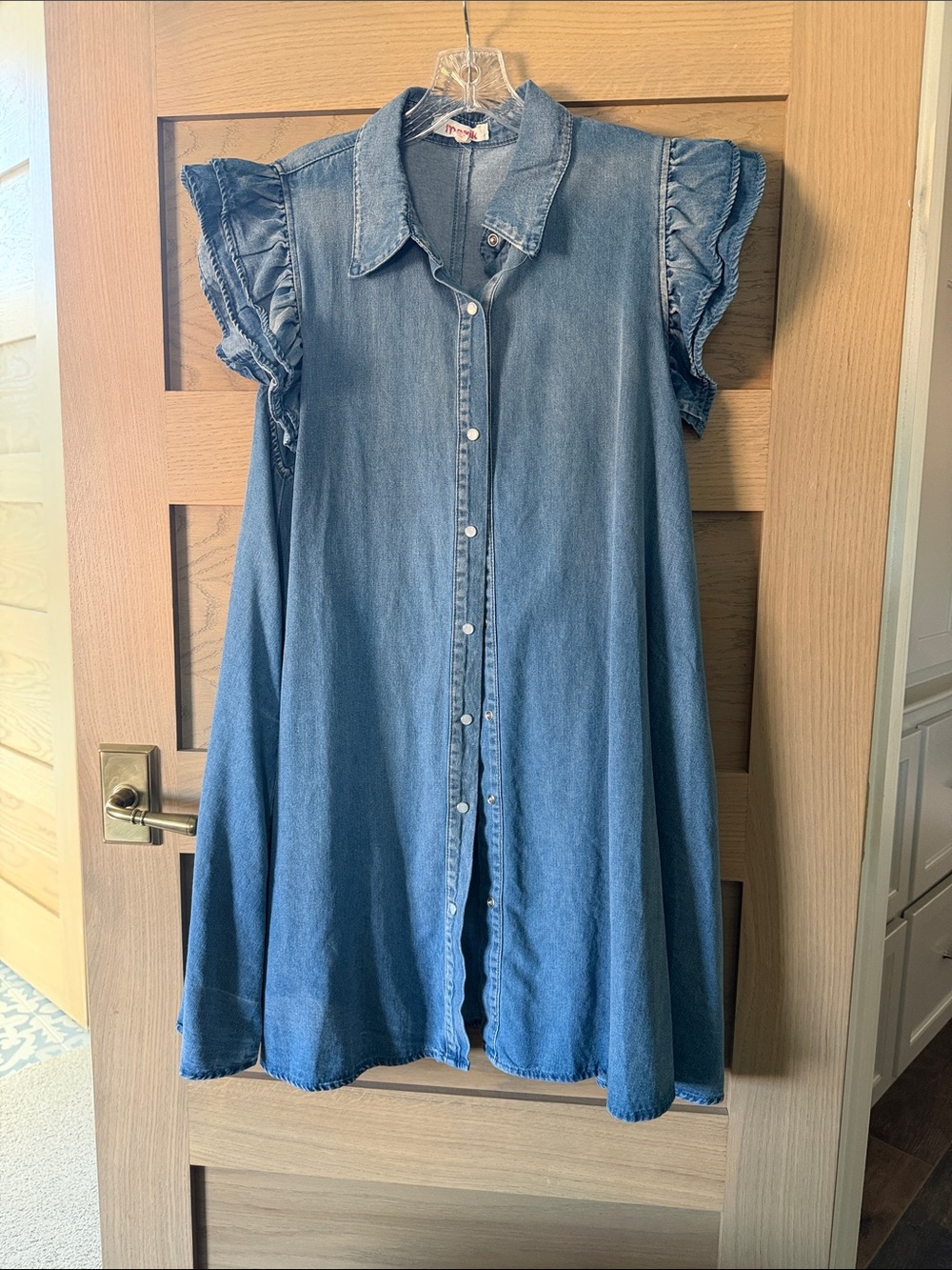 Mazik Light Blue Denim Ruffle Sleeve Tunic